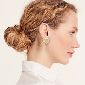JCrew NWT Gold Heart Earrings puffy Pave
